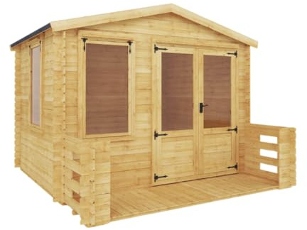 WALTONS | Wooden Log Cabin 3.3m x 3.4m with Veranda | 19mm Interlocking Tongue and Groove Boards | Garden Room | Apex Roof |