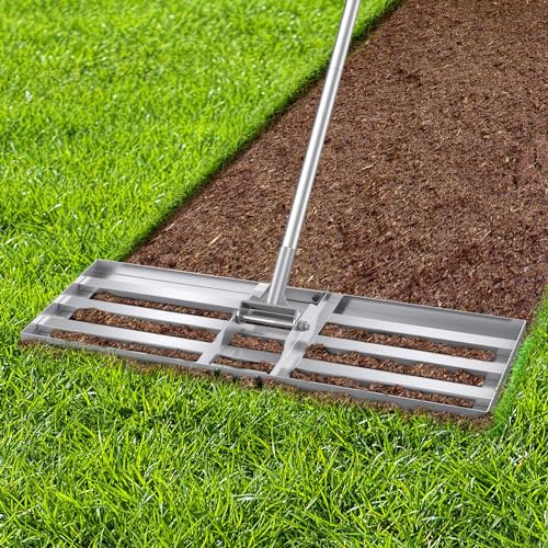 ZHAOXI Lawn Leveling Rake, 30 x 10 Ground Plate with 6FT Adjustable Extra Long Handle tainless teel for Yard Garden - Heavy Duty Effort-aving Leveling oil and preading Dirt Top Dressing