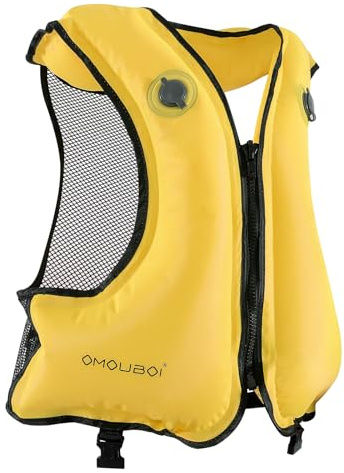 FORWEWAY Giacca gonfiabile da snorkeling, giubbotto gonfiabile, colore brillante, galleggiante, gilet da nuoto per adulti, sport acquatici (GIALLO)