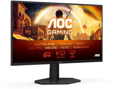 AOC Gaming 25G42E - 25 inch Full HD monitor, Fast IPS, 180Hz, 1ms, FreeSync Prem, G-Sync comp, HDR10 (1920x1080, 1x HDMI 2.0, 1x DisplayPort 1.4)