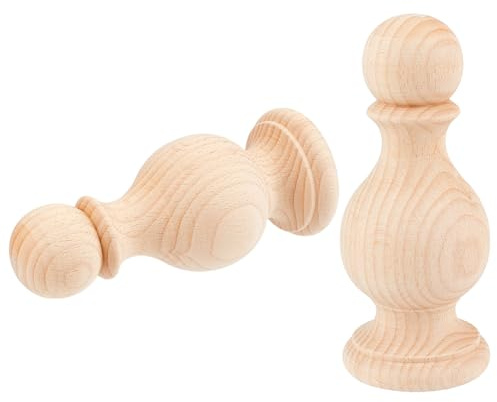BENECREAT 2Pcs Unfinished Beech Wood Finials, 2.3x5.5inch Curtain Rod Finials, Craft Decorative Finials for Bed Post, Flagpole Topper, Rocking Chair