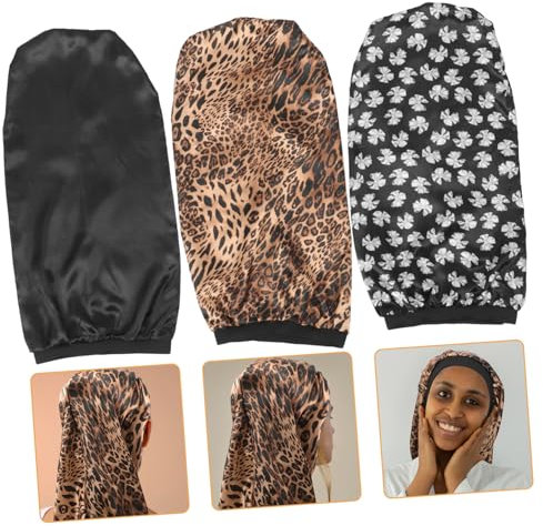 KAILIKETIY 3 Stück Elastische Hauben Aus Satin Für Damen Multifunktions-haarpflegehauben Als Duschmützen Und Wickelmützen Bequeme Bademütze Für Gesichtwaschen Und Schlafen
