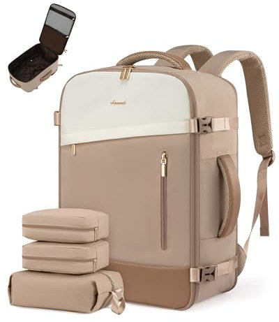 LOVEVOOK Handgepäck Rucksack 40L, 17.3 Zoll Groß Reiserucksack für Damen, Erweiterbares Design, Rucksack Handgepäck Flugzeug, Travel Backpack als Cabin Bag für Reise und Business, Khaki