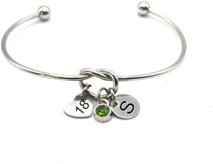 Out of Cornwall Personalised 18th Birthday Knot Bangle Bracelet | Gold, Silver or Rose Gold, Birthstone Charm, Gift Boxed, For Daughter Sister Granddaughter Niece Goddaughter Friend