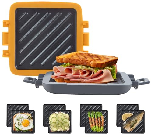 Mico Dingker Microwave Toastie Sandwich Maker, Snack Maker & Panini Press, Removable Non-Stick Plates, Silicone Microwavable Cookware, Heatwave Technology, Orange