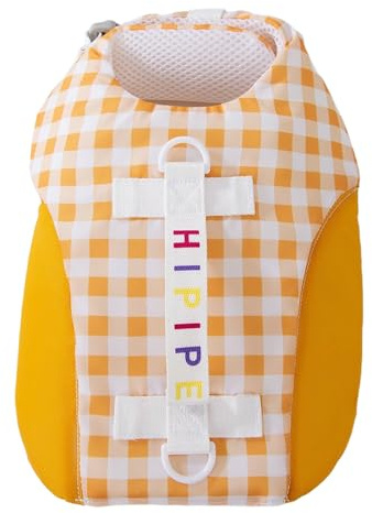 Jackanna Hundeschwimmweste Hundeschwimmweste schwimmend - Verstellbare Hundeschwimmweste mit Hals schwimmend Haustier Badebekleidung (Gelb kariert, XL)