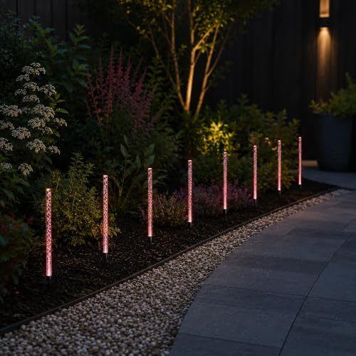 Solar Bubble Path Lights 8 Pack - Colour Changing LED Garden Stakes | 8 Connected Lights, RGB Colour Changing, Crystal Bubble Tubes, Waterproof, Solar Powered, Auto Dusk to Dawn