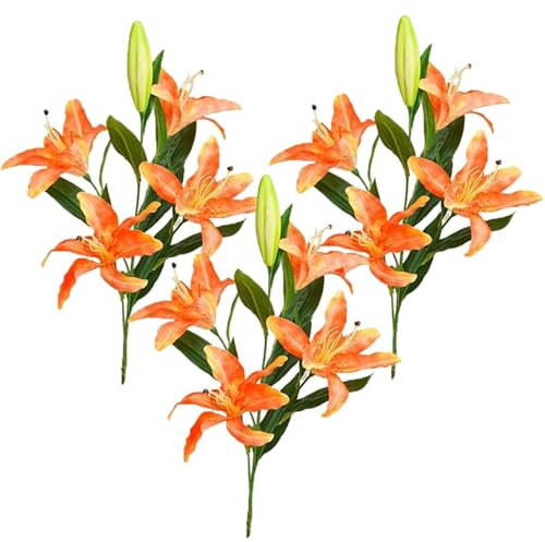 Lot de 3 lys artificiels à Longue Tige pour décoration de Maison, hôtel, fête, Composition Florale(Orange)