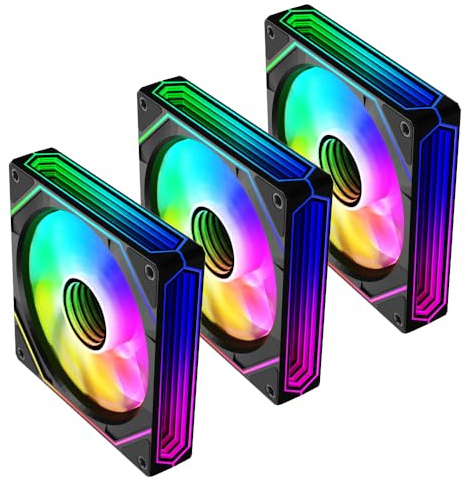 Jungle Leopard Prism6PRO-X3 RGB PC Lüfter 120MM 3er Pack Gehäuselüfter[Infinity Mirror][HDB]61.5CFM/1600RPM/29LEDs 5V3PIN ARGB und 12V4PIN PWM Lüfter (Schwarz)