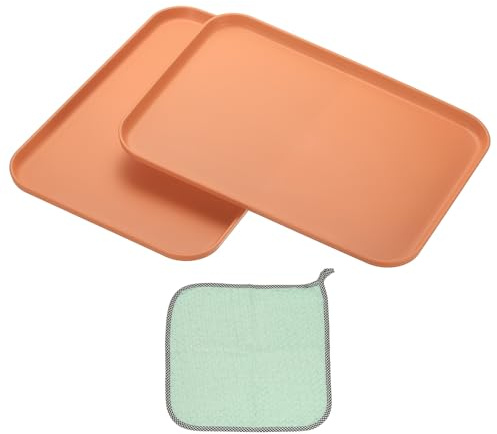PATIKIL Plastik Tablett 12x8.7 Rechteckige Teller 2 Pack Orange | Teller Kleines Lebensmittel Tablett Weizen Teller Geschirr Wiederverwendbar Dessert Mit Tuch Für Kuchen Obst