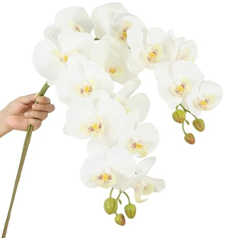 DODXIAOBEUL Lot de 2 tiges d'orchidée artificielles phalaenopsis en latex au toucher réaliste, 96,5 cm, 9 têtes, fleurs phalaenopsis artificielles pour fête de mariage, décoration de maison, jardin
