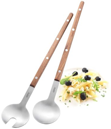 GEFU FILIGO Salatbesteck 2-teilig - Edelstahl & Walnussholz Servierlöffel | Ergonomische Griffe für Salat, Pasta & Gemüse - Edles Wenderpaar zum Servieren - Handwäsche für langlebiges Echtholz