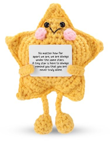 TOYMIS Positiver Stern, Handgemachte Gehäkelte Inspirierende Sternpuppe mit Langen Beinen Lustige Emotionale Strickpuppe Positives Geschenk für Familie Freund Mitarbeiter Kollegen