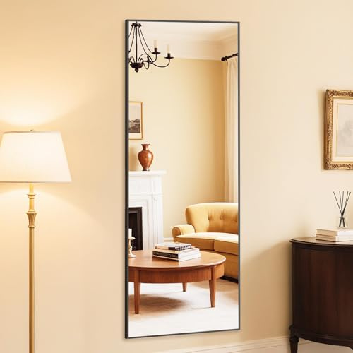 DUMOS Wall-Mounted Full Length Mirror 25x 71 for Bedroom, Full Body Floor Mirror with Stand, Hanging or Leaning for Wall, Black
