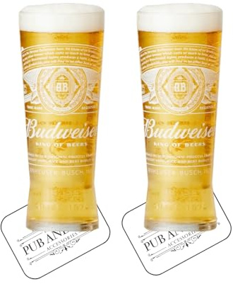 Laurie's Pub and Bar Accessories Budweiser Lot de 2 verres demi-pinte