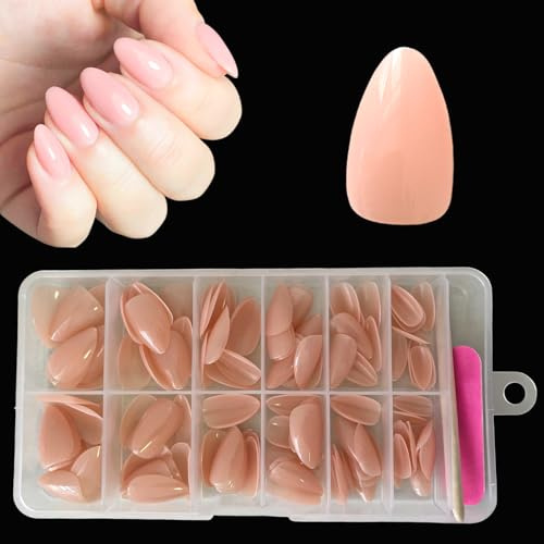 120 Pièces Ongles Pressés Almond Nude Rose Courts Faux Ongles Couleur Chair Carrés Pour Débutants DIY