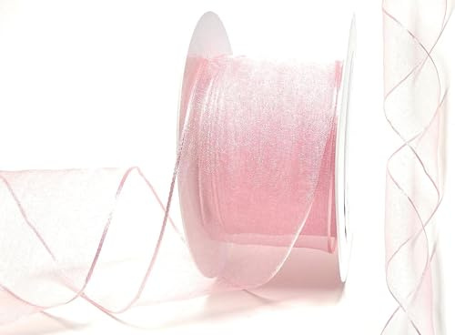 s.dekoda Schleifenband 25m x 60mm Rosa Organza mit formbaren Drahtkanten Geschenkband Organzaband [D3142-107]