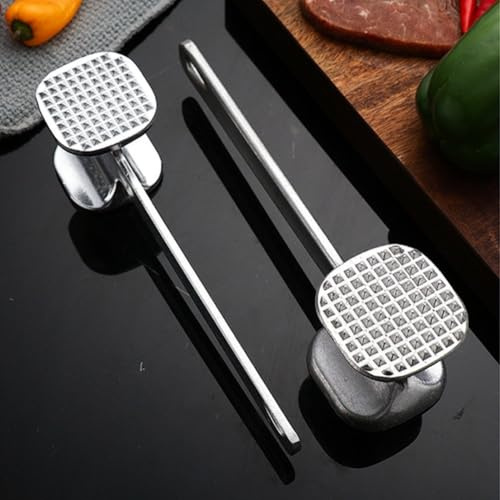 Aluminum Dual Sided Meat Tenderizer Hammer for Steak and Beef with Textured and Flat Surfaces, Comfortable Handle for Kitchen Meat Preparation (M)