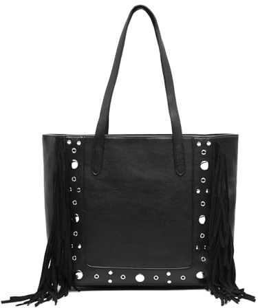 MISAKO Catrinas bolso shopper grande con detalles metálicos y flecos Mujer - Catrinas Negro 31x13x42cm