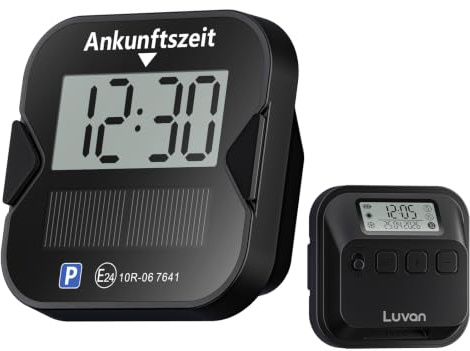 Luvan Elektronischer Parkzeittimer mit KBA und E-Mark Zulassung,Digitale Parkscheibe mit Doppelanzeigen, Elektrische Parkuhr mit Solarladung und Type-C, Automatische Parkerkennung, Automatische DST