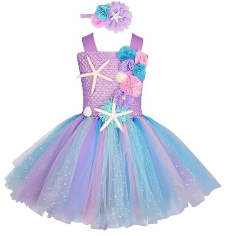Generico Costume Da Tutù Da Per Ragazze - Tuttu Top Fatto A Mano All'uncinetto | Gonna A In Tulle Di Nylon, Costume Da Principessa Con Cinturino Regolabile, Tutù Colorato Di Stelle Marine Per Fes