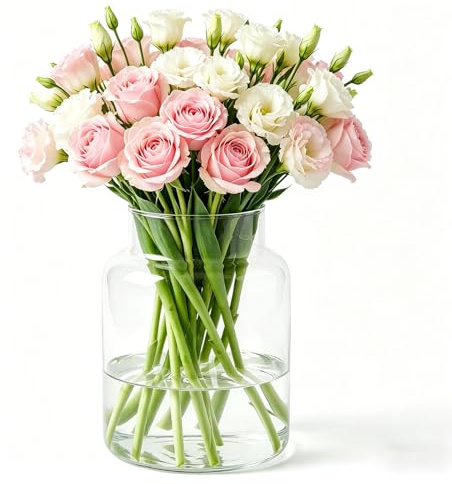 Glass Vase Clear - Large Flower Vases Modern Cylinder Vase for Bouquet Wide Mouth Daffodil/Tulip Vases Thick Glass Vases for Centerpieces, Living Room, Home, Office or Wedding