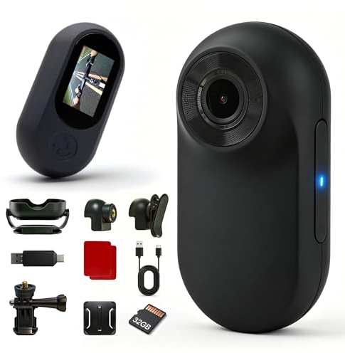 Frelisty Mini Body Camera with 32GB, Thumb Size Mini Body Cam, Wearable Body Cameras with Audio and Video Recording, Hands-Free POV Portable Action Camera for Walking, Fishing, Travel(Black)