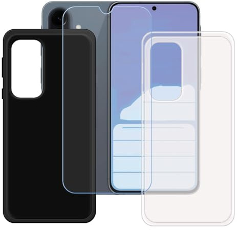 BMPNLSZ Funda (6,7) Screen Protector, Negro + Translúcido Suave Silicona TPU Canica Carcasa Caso Case + Cristal Templado Film Vidrio