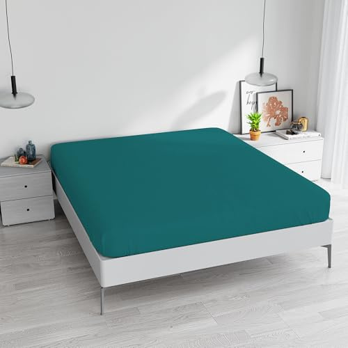 Lenzuolo Sotto MAX COLOR con Angoli Elasticizzati da 25 cm Letto Matrimoniale 170x200 cm, 100% Cotone Made in Italy - Tinta Unita VERDE BOTTIGLIA