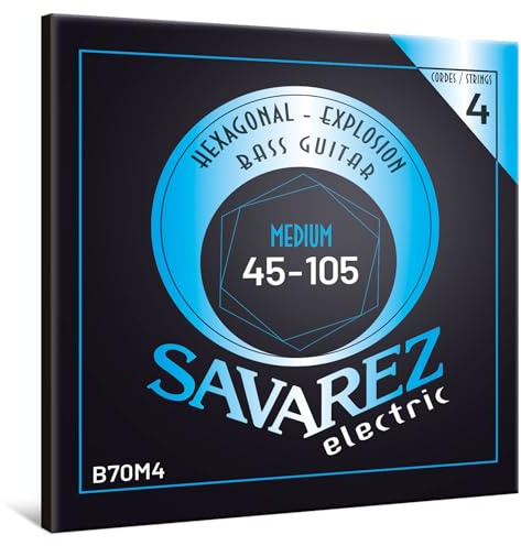 Savarez Hexagonal Explosion - Corde per Basso elettrico - Bass Guitar Strings - Set 4 corde - Avvolgimento in acciaio nichelato - B70M4 Medium - .045-.105