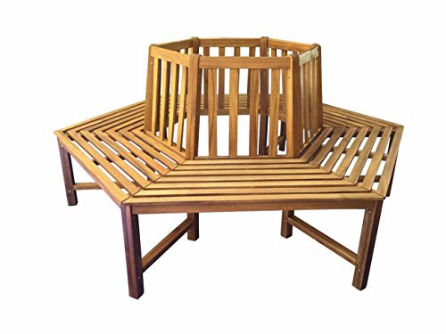 OUTLIV. Baumbank 6-eckig 199 cm, Gartenbank, Akazienholz, Teak-Look, Pflegeleicht und Robust, Wetterfest, für 3 Sitzplätze, Natur