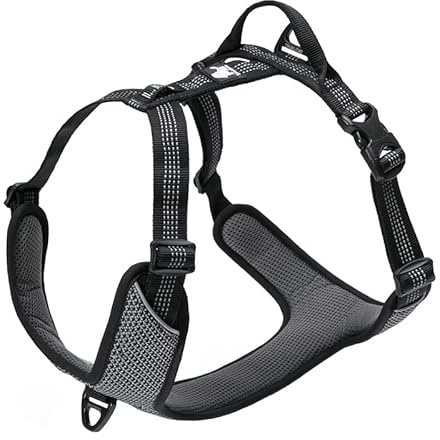 TRUE LOVE Dog Harness Adjustable Reflective No Pull Durable Pet Vest Car Trip Outdoor TLH6071(Black,M)