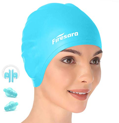Silicone Cuffia, Firesara Originale aggiornato Cuffia da nuoto 3D ergonomico Protezione orecchio per le donne Bambini Adulti Uomo per capelli lunghi o corti con clip per naso e tappi per le orecchie