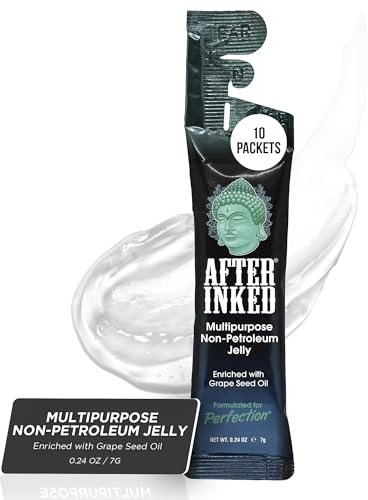 After Inked Tattoo Aftercare Non-Petroleum Jelly - With Grape Seed Oil, Essential for Tattoo Kit, PMU & Piercing Aftercare - Multipurpose Ointment - 7g Reclosable Packet (10-Pack)