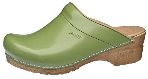 Sanita Sandra Mule Clog | Original Handmade Flexible Leather Clog for Women | Maximum stability | Anatomical shaped footbed with soft foam | Shock absorbing heel | Green | 42
