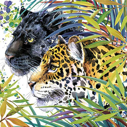 Lot de 20 serviettes en papier motif d'animaux sauvages - Jungle - Forêt vierge - Léopard - Panthère 33 x 33 cm