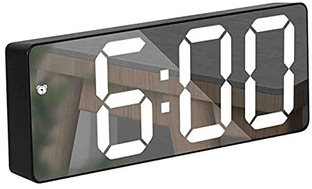 Reveil Projecteur avec Radio, Raopuzi Horloge Numérique, Reveil USB avec Double Alarme et Écran Miroir LED de 7, Snooze, 4 Niveaux de Luminosité, 12/24h, 15 Volume, La Maison, Le Bureau