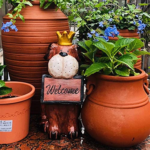 XXXXW Gartenstatuen Harz Krone Welpen Skulptur Retro Willkommen Hund Tier Ornamente Kindergarten Rasen im Freien Landschaft Landschaftsgestaltung Gartenskulptur Dekorative Gartenskulptur
