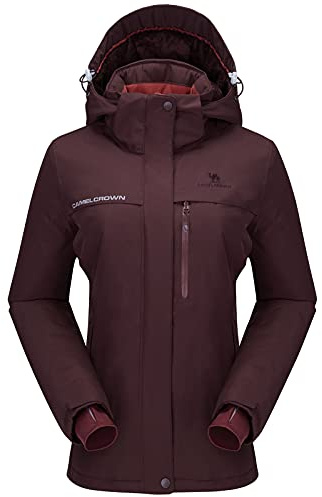 CAMEL CROWN Women’s Mountain Snow Waterproof Ski Jacket Detachable Hood Windproof Fleece Parka Rain Jackt Winter Coat