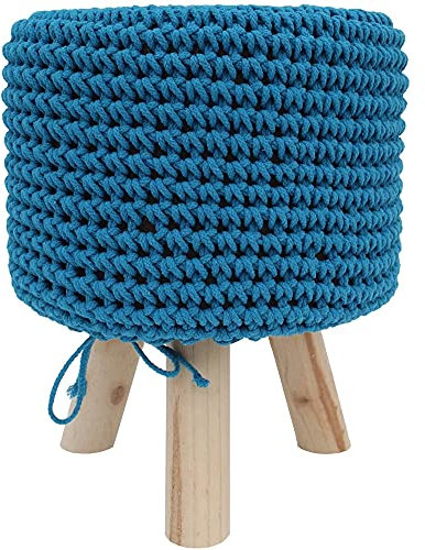 Melko Sitzhocker Sitzpuff Strick Hellblau Strickhocker Strickpolster Sitzpouf Fußhocker rund Pouf Hocker Sitzkissen Bodenkissen