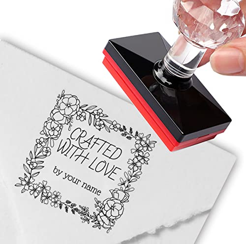 Diamond drawing Personalised Pre Inked Stamp Floral Square Design | Pre-inked photosensitive flash stamp, no separate ink pad needed. Ideal for business logos, weddings, crafts, and packaging.