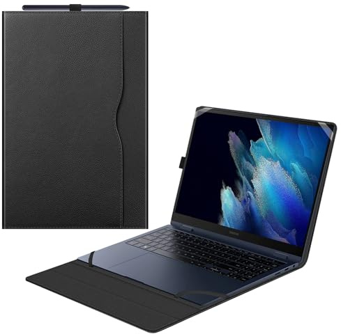FINTIE Coque pour 15.6 Pouces Samsung Galaxy Book 2 Pro 360 / Galaxy Book 2 Pro - Housse Folio Étui avec Poche de Documents, Noir