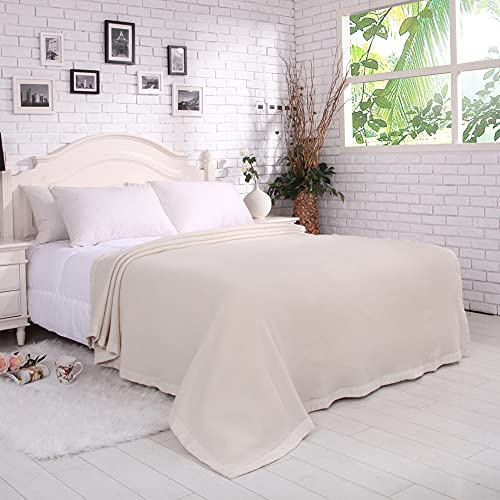 Dicke,Warme Wolldecke Winter,100% Reine Merinowolle,Baumwolle,Große Wolldecke,Kuscheldecke Flauschig,für King-Size,geeignet für Bett und Camping(Elfenbein,230x275cm)