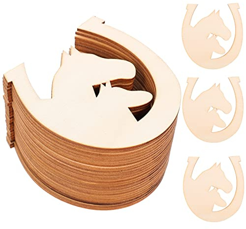 EXCEART 48 Pcs Horseshoe Wooden Slices Unfinished DIY Craft Wood Beads for Kids Painting Toys and Creative Home Decorations 3.54X3.26 Inch
