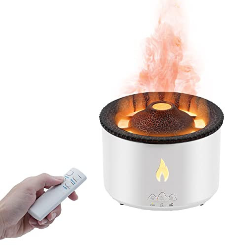 Mcbazel Volcano Humidifier with Jellyfish Mist, Flame Diffuser for Bedroom with Flame Night Light & Remote Control for Bedroom-360ml