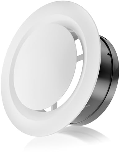 Hon&Guan Rejilla Ventilacion Regulable Blanca de 150 mm, ABS Ajustable Válvula de Disco, Difusor de Aire de Techo Redondo para Extractor, Ventilador de Tubo, Cocina, Dormitorio, Baño, Oficina, Garaje