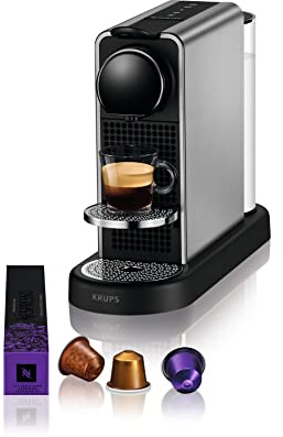 Krups Nespresso Machine à café dosettes, 4 sélections de café programmables, Fonction eau chaude, Americano, Alerte détartrage, Cafetière dosettes, Expresso, Design rétro-moderne XN610T10