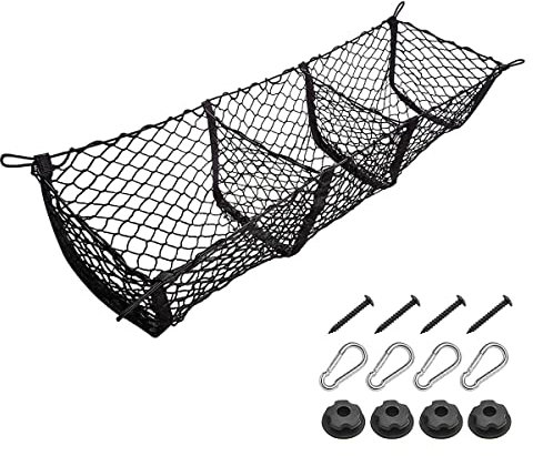 JNNJ Redes de Carga para Maletero con Tres Bolsillos, Organizador de Malla Trasera de Elástico para Coche, Red de Almacenamiento Universal con Ganchos y Tornillos para Camioneta Coche SUV