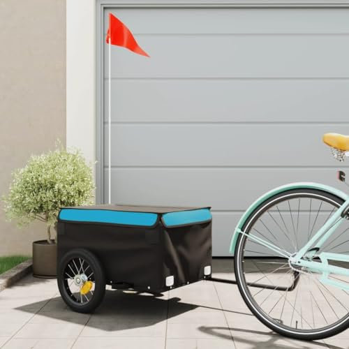 INLIFE Lastenanhänger für Fahrrad Schwarz und Blau 30 kg Eisen,6,7 KG,94079