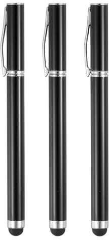 sourcing map 3 bolígrafos con punta de lápiz capacitivo 2 en 1 y punta fina de goma para todas las pantallas táctiles capacitivas universales, color negro